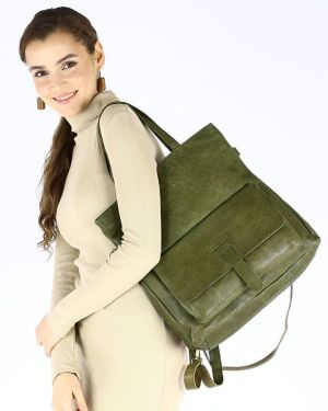 зелена дамска кожена чанта