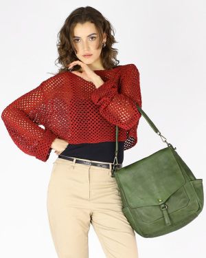 зелена дамска кожена чанта